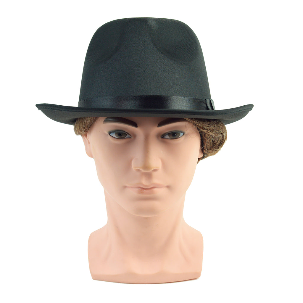 Black Satin Gangster Fedora Brim Hat Men Trilby Dress Cap Prop Costume | TreasureGurus Black Satin Gangster Fedora Brim Hat Men Trilby Dress Cap Prop Costume | TreasureGurus