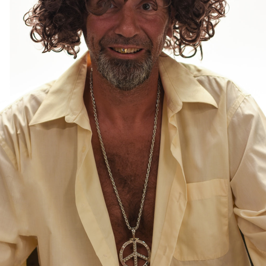 Large Silver Pendant Peace Sign Necklace 70's Costume Jewelry