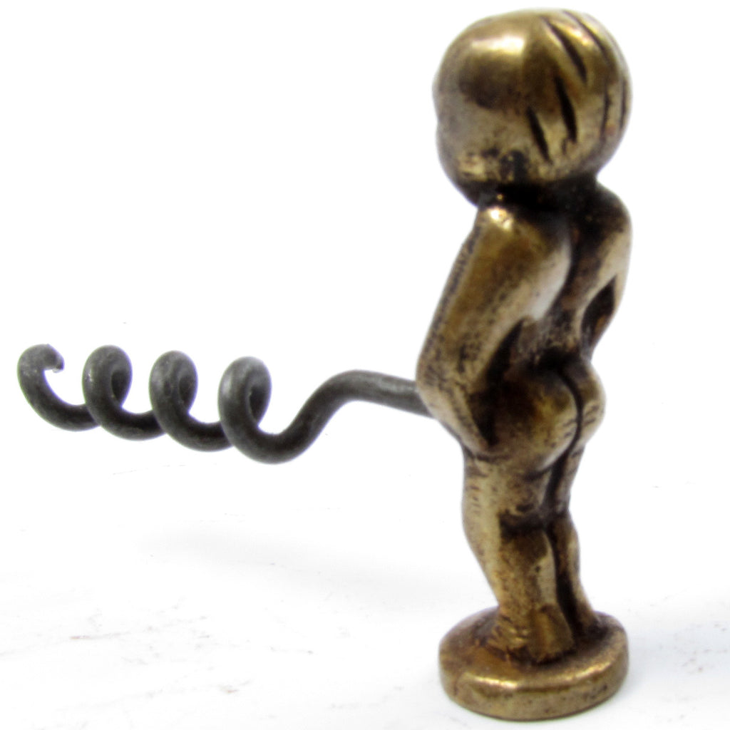 Naughty Naked Boy Peeing Antique Style Brass Corkscrew