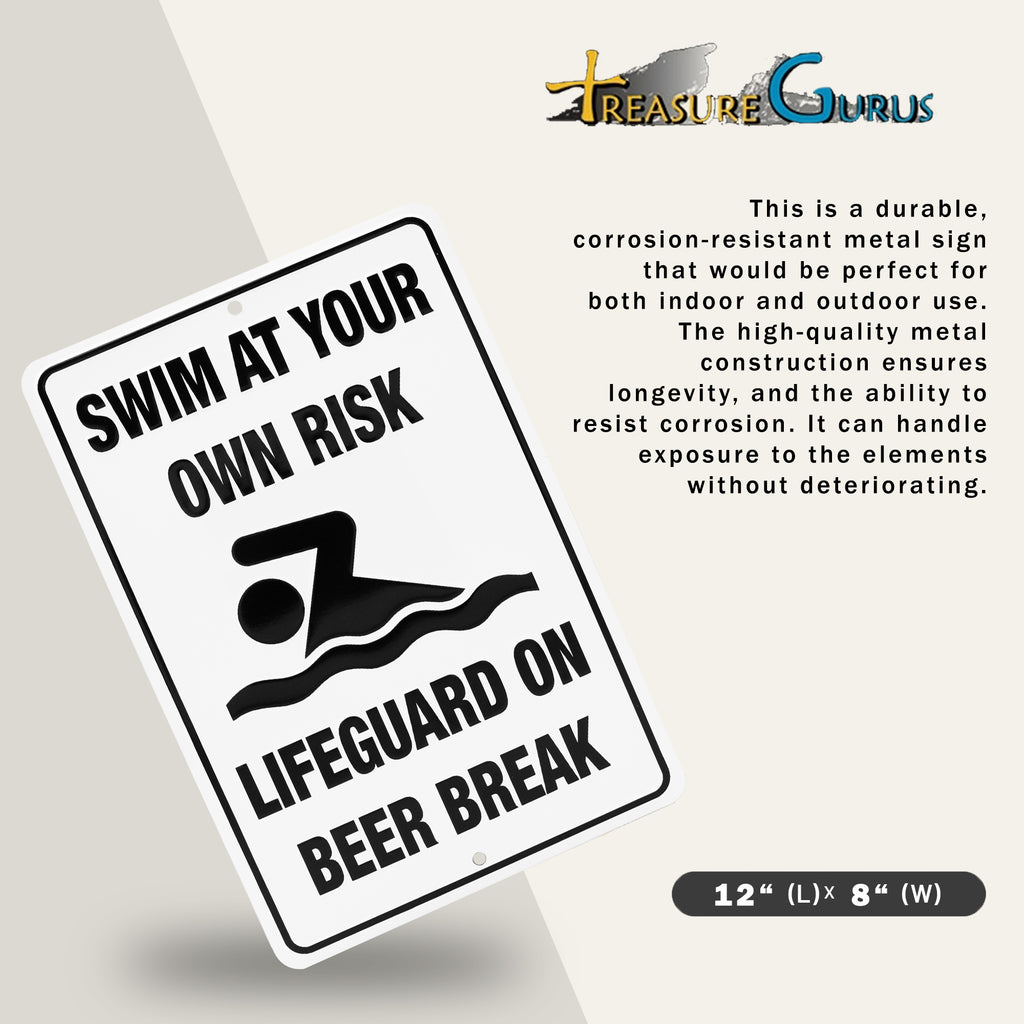 Targa In Metallo Swim At Your Own Risk; Lifeguard On Beer Break Nostalgia Retro Segno Nuoto Sul Proprio Rischio - Foto 8
