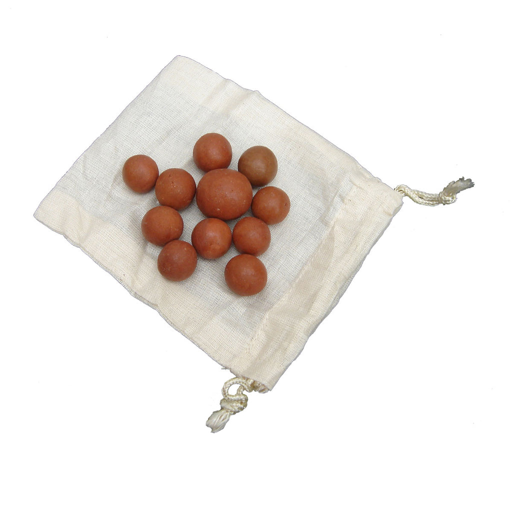 Handmade Clay Marbles & Linen Cloth Bag Game Set of 10 Antique/Vintage Style Games