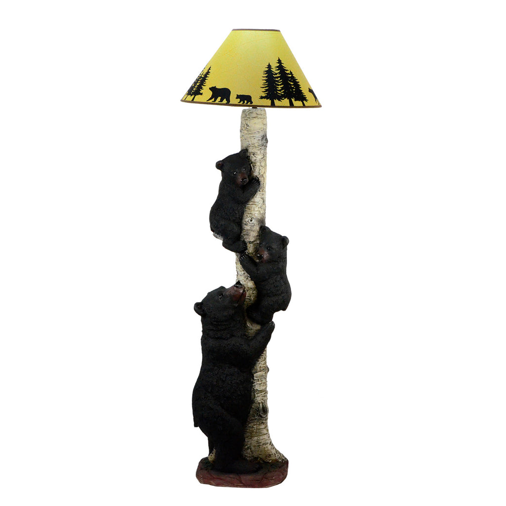 Climbing Black Bear Cub Family Rustic Cabin Home Decor Floor Lamp