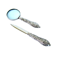 Silver Handled Letter Opener and Magnifying Glass Desktop Set