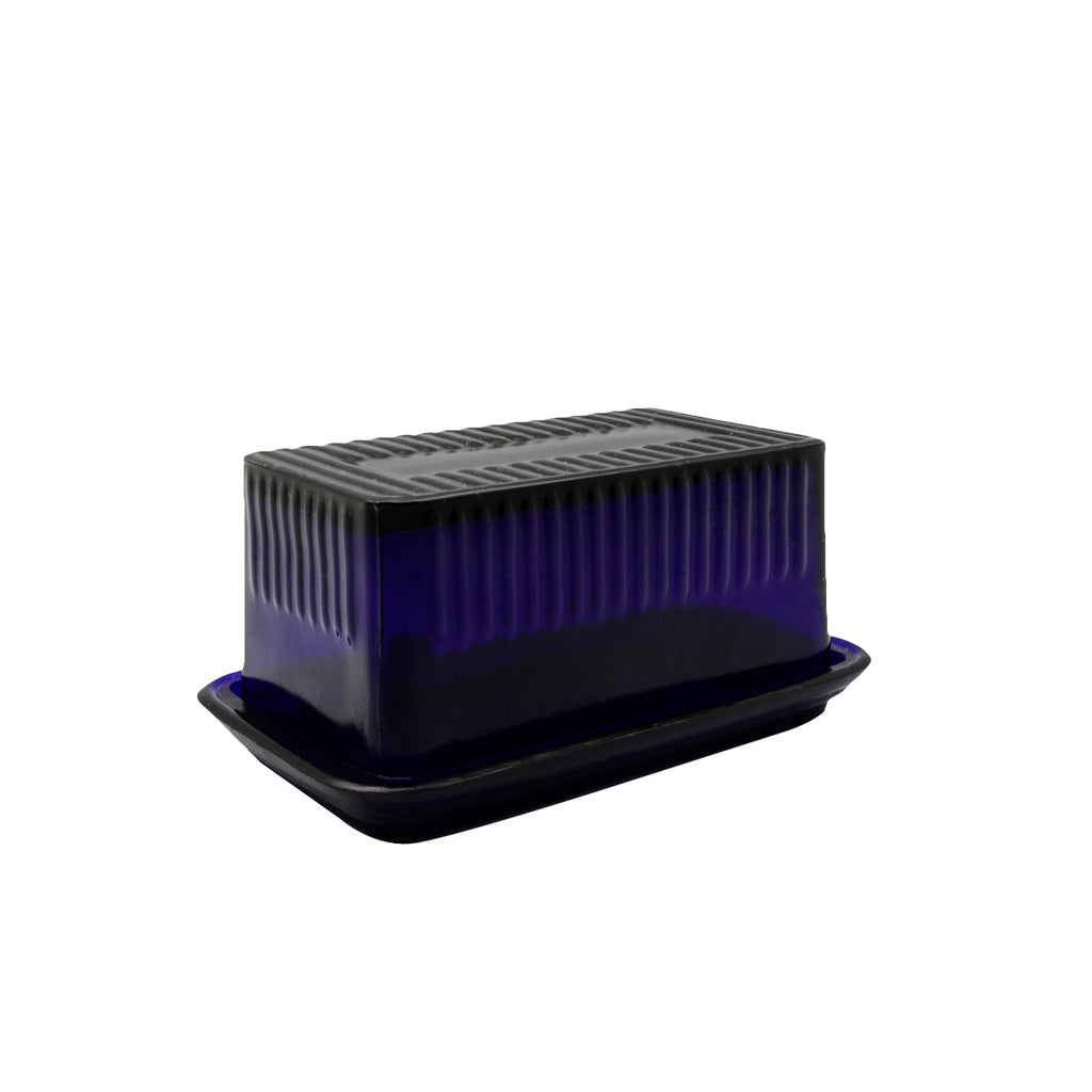 Vintage-Style 2pc Blue Glass Butter Dish