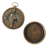 Solid Brass Nautical Pocket Sundial Compass with Cover and Leather Case