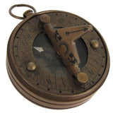 Solid Brass Nautical Pocket Sundial Compass with Cover and Leather Case