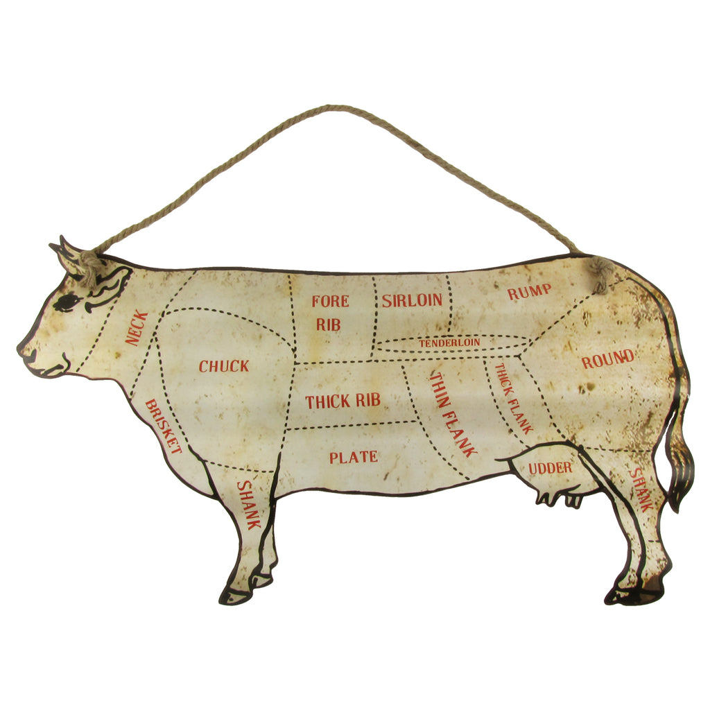 Large 30" Cattle Cuts of Beef Butcher Shop Sign