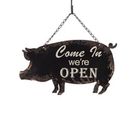 2 Sided Tin Pig OPEN CLOSED Door Sign Shop/Restaurant/Business/Store Wall Decor