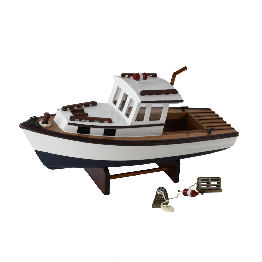 Assembled Model Lobster Shrimp Boat Wooden Crab Fishing Ship Stand Coa