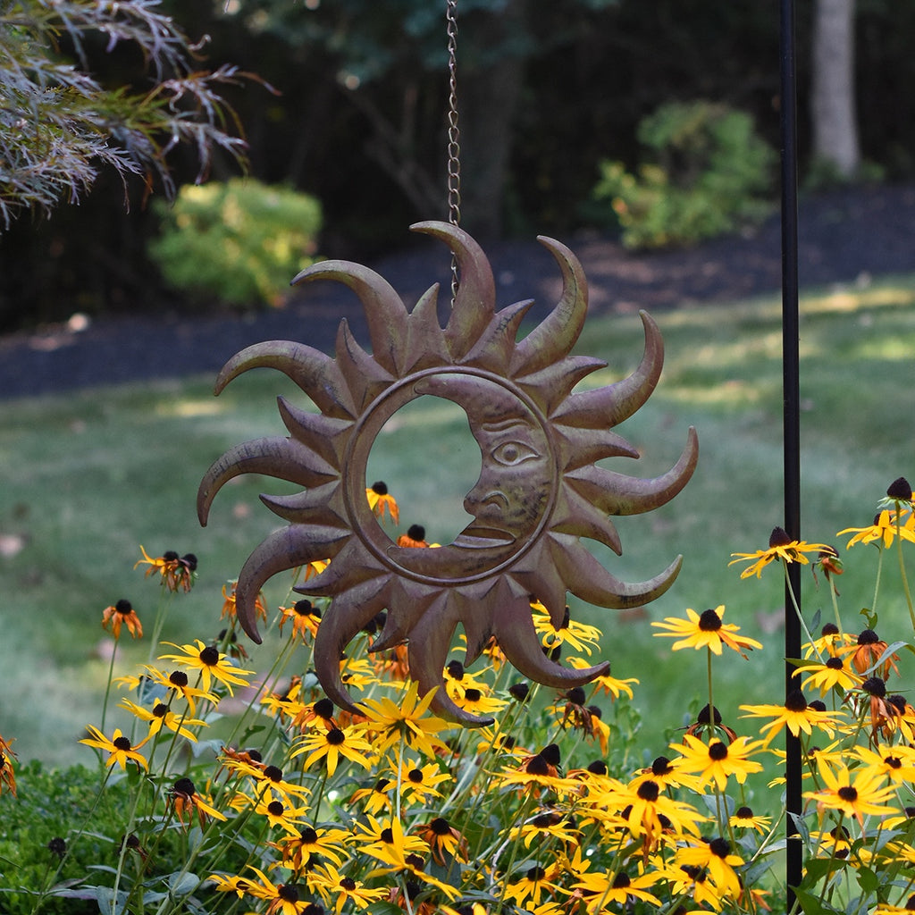 celestial hanging planter Moon Sun Celestial Hanging Sculpture Outdoor Wall Decor Garden Metal Y