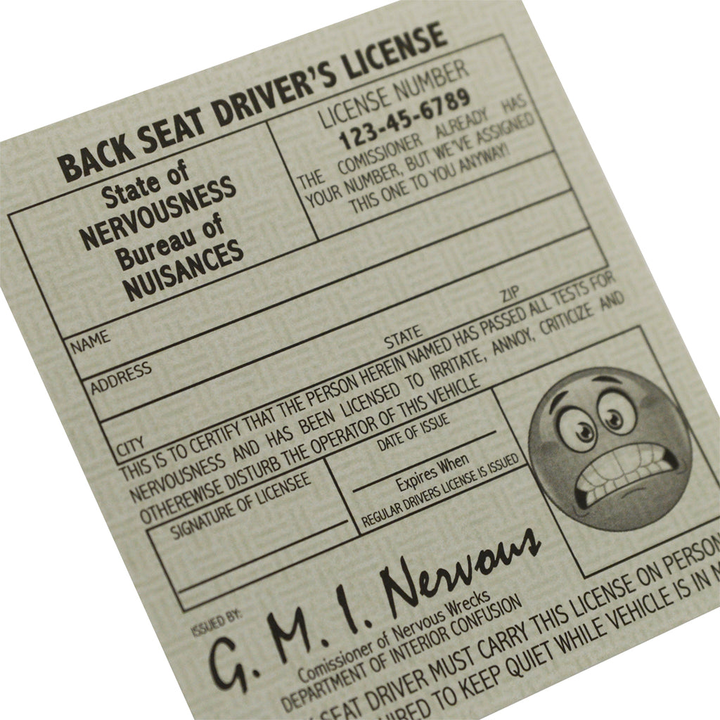 Back Seat Driver Novelty Car License Funny Auto Prank Practical Joke G ...