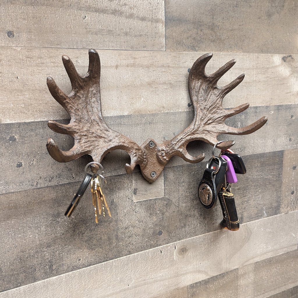 double robe hook rustic fishing lodge Wall Mount Moose Antler Hooks Key Ring Coat Rack Rustic Hunting Cabin