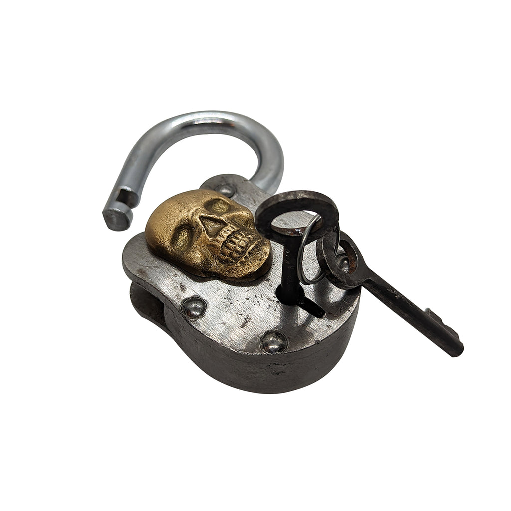 Cast Iron Skull Padlock Brass Metal Locker Treasure Chest Lock 2 Skele ...