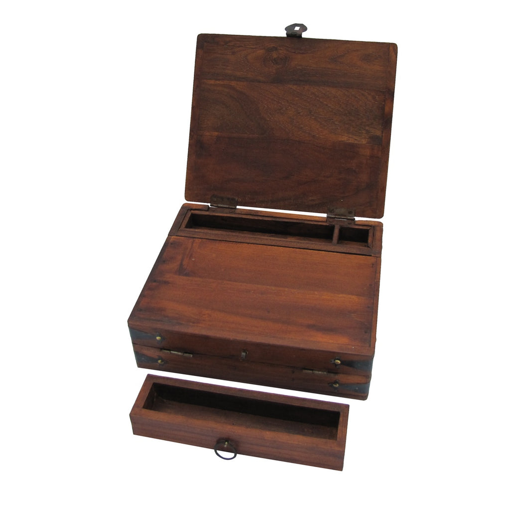 Timber Document Box Antique Reproduction Folding Portable Wood Document Box | TreasureGurus