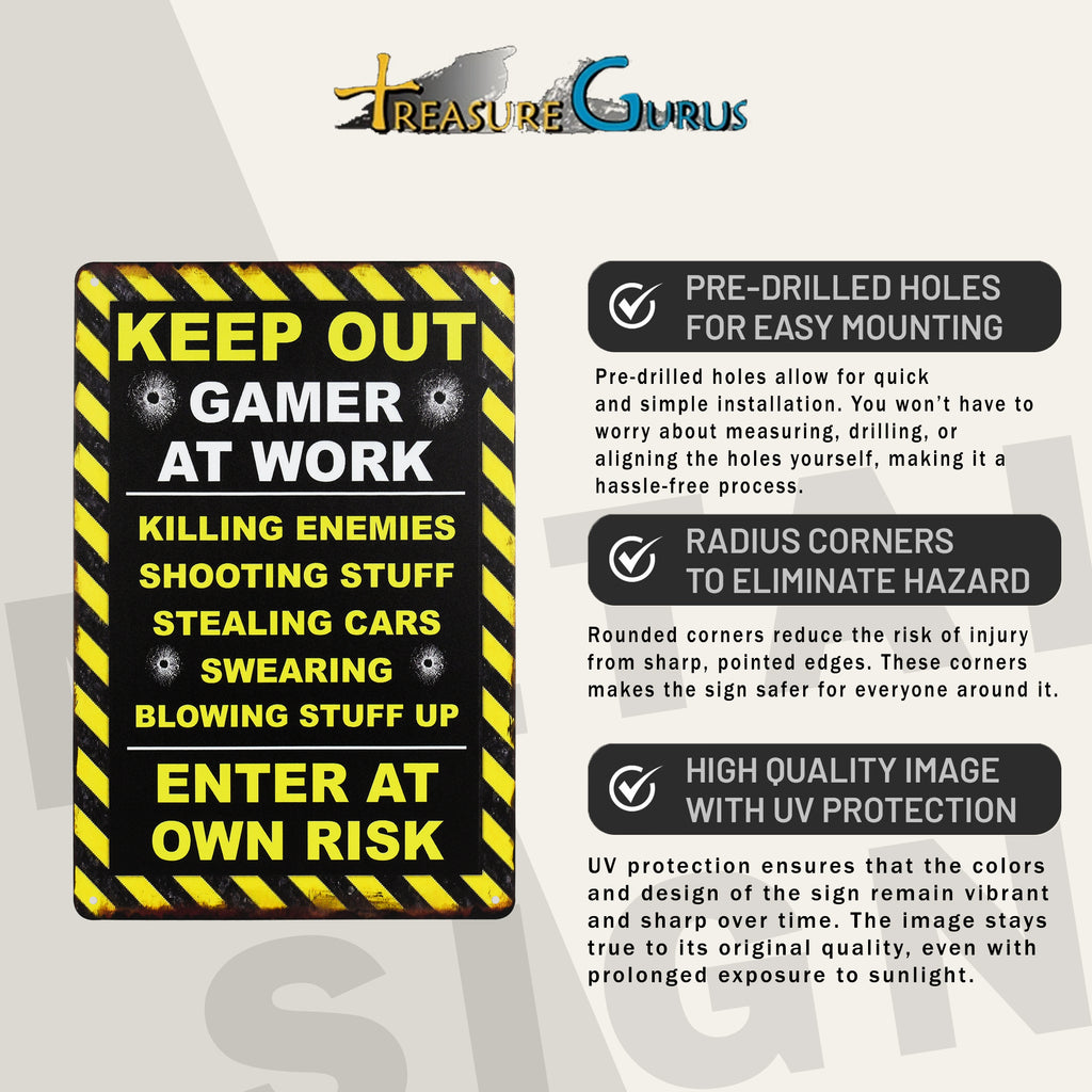 Cartello In Alluminio "Keep Out Gamer At Work" 20x30 Cm – Decorazione Umoristica Per Stanza Dei Giochi, Ufficio O Porta, Regalo Originale