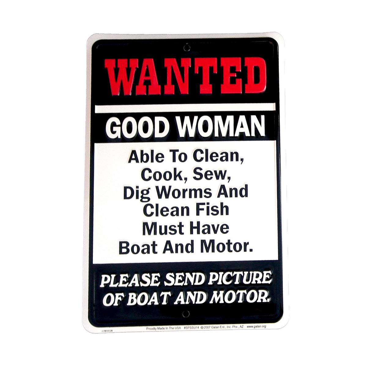 Funny Tin Metal Wanted Good Woman Fishing Gift Boat and Motor bar/Pub/
