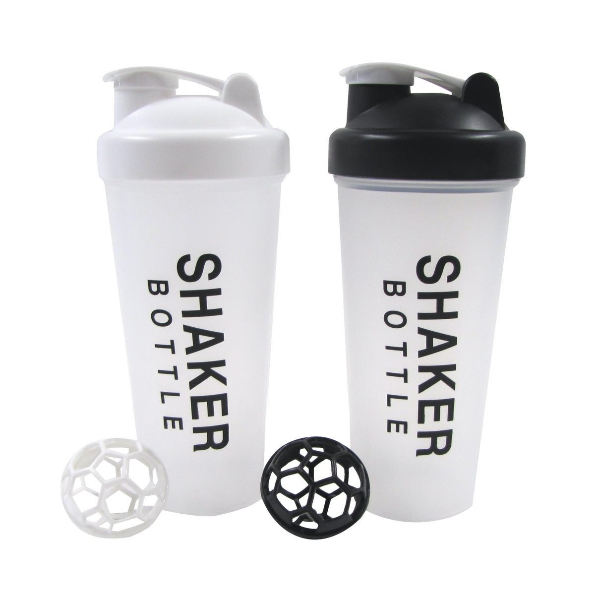 2pc 20oz White Black Protein Drink Shaker Bottle Sport Exercise Mix Cu