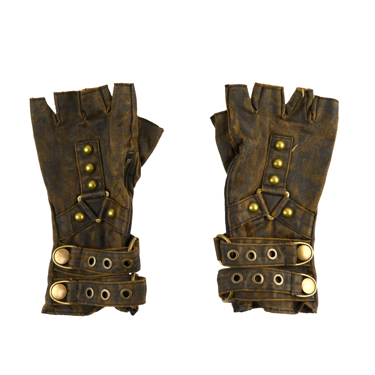 Elysian Fingerless Leather Gloves Unisex Stone Burner Wear Handmade Cosplay  Black Brass 