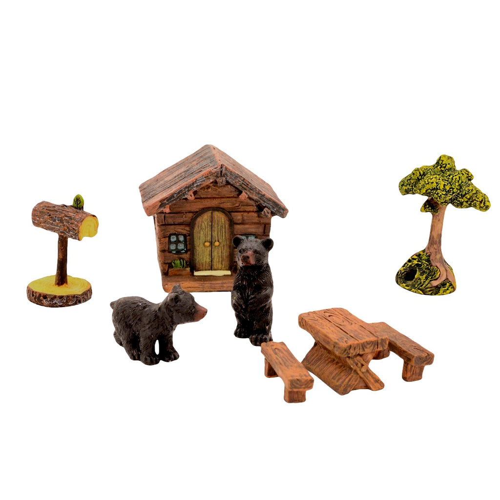 Mini Dollhouse Outdoor Bear Fairy Garden Yard Decor Set