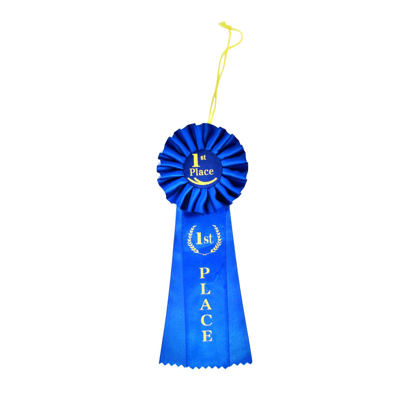 Deluxe Blue 1st First Place Award Ribbon Rosette Winner Trophy 