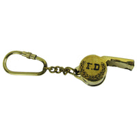 Brass Firefighter Keychain FD Emergency Rescue Whistle Keyring