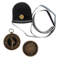 Solid Brass Nautical Pocket Sundial Compass with Cover and Leather Case