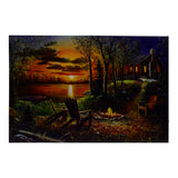 Fall Campfire at the Lake Cabin LED Light Up Canvas Print