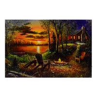 Fall Campfire at the Lake Cabin LED Light Up Canvas Print