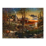 Fall Sunset at a Lake Cabin LED Light Up Canvas Print