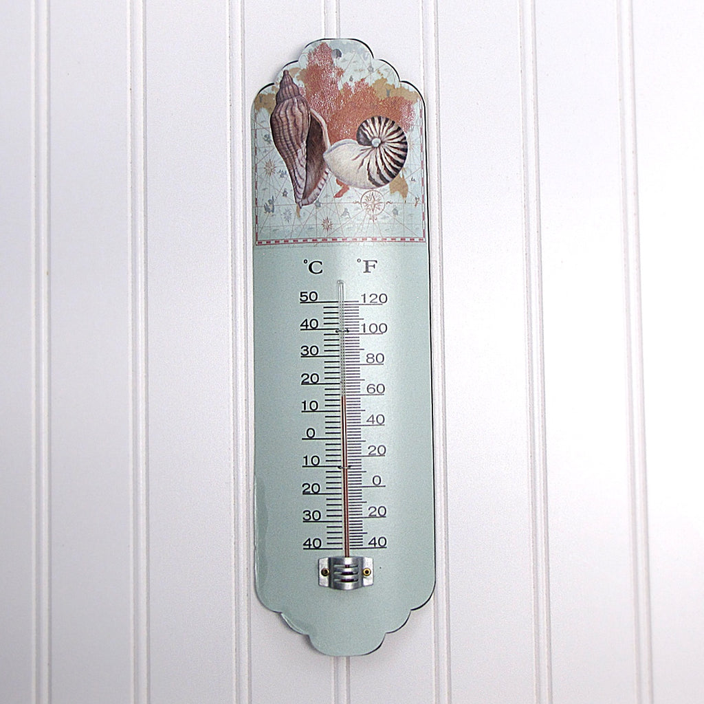 Nautical Seashell Outdoor Wall Thermometer Metal Temperature Gauge Bea
