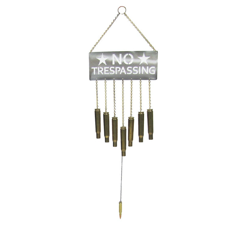 Metal No Trespassing 50 Cal Bullet Gun Shell Ammo Wind Chime Porch Outdoor Decor Metal No Trespassing 50 Cal Bullet Gun Shell Ammo Wind Chime Porch Outdoor Decor