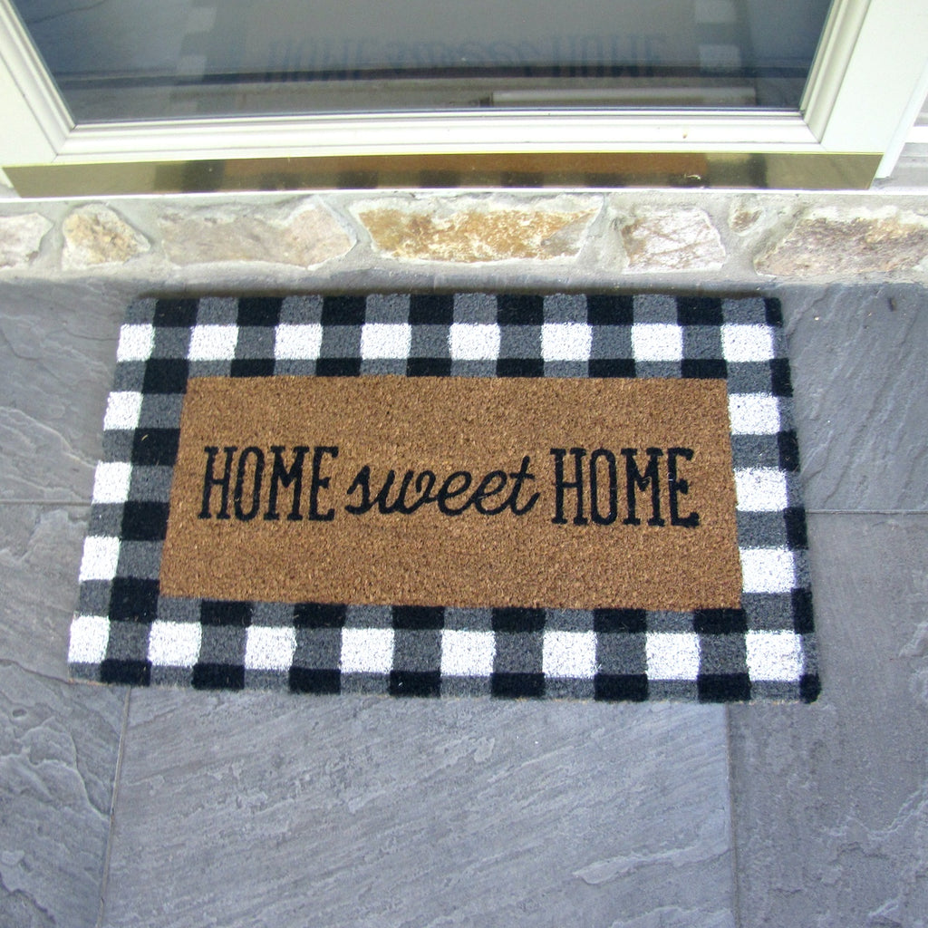 Home Sweet Home Buffalo Plaid Doormat / Rustic Red Black Welcome Mat /  Indoor Outdoor Front Porch Back Door Outside Rug 